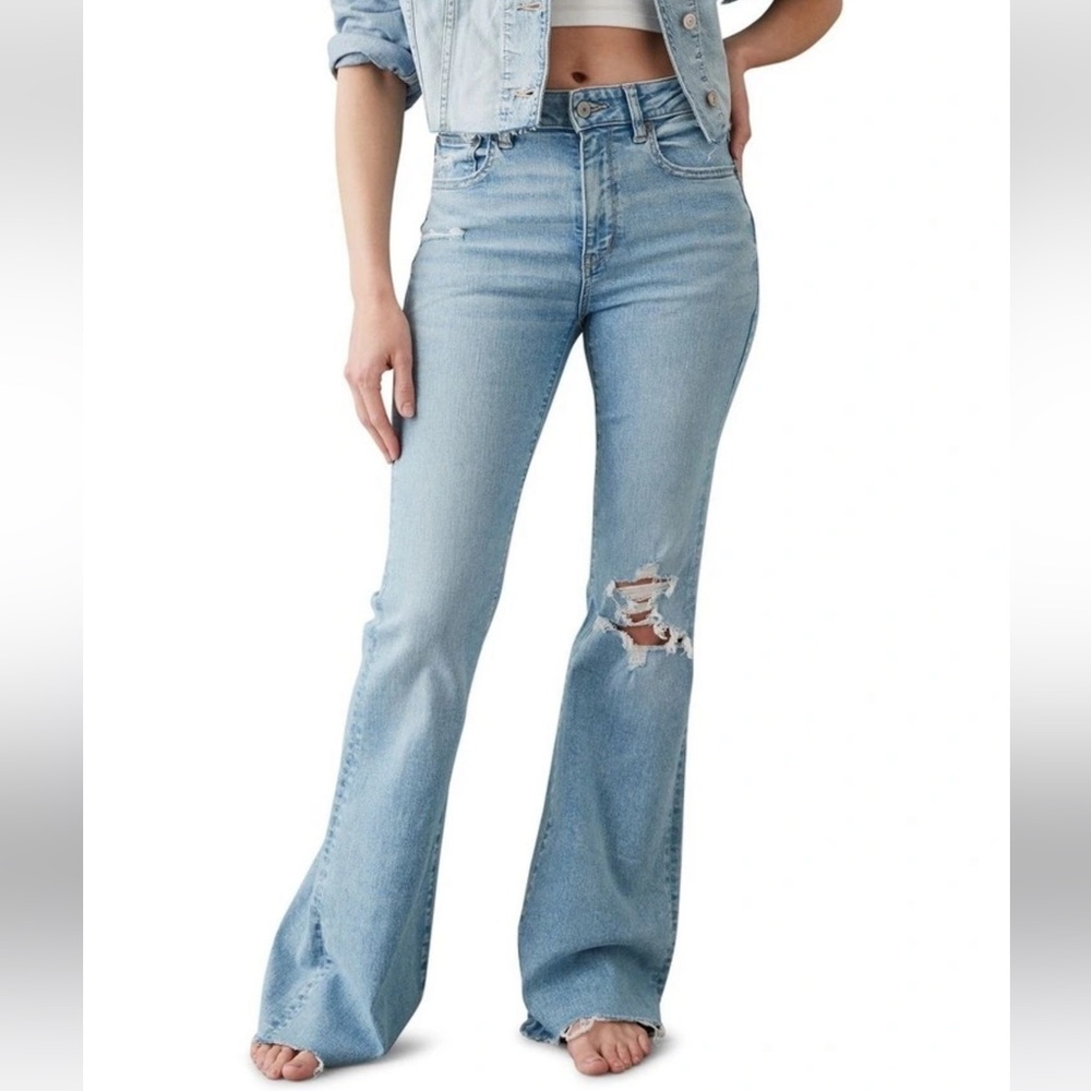 American Eagle Outfitters Light Blue Super High-Rise Flare Jeans